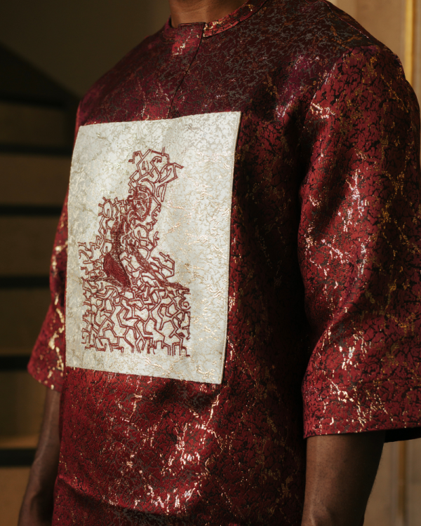 Aduwa Regal Two-Piece —Embroidered Damask Tunics X Wide-Leg Oversized Pants