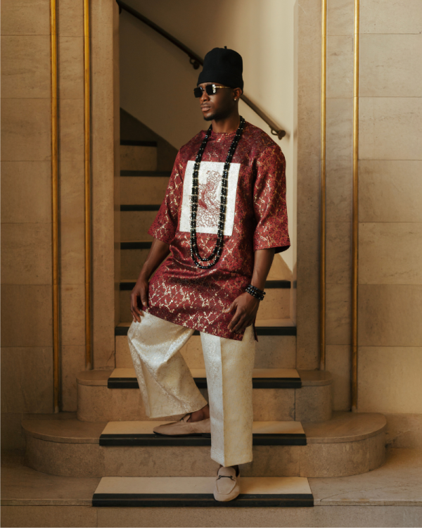 Aduwa Regal Two-Piece —Embroidered Damask Tunics X Wide-Leg Oversized Pants
