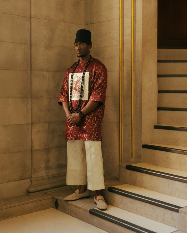 Aduwa Regal Two-Piece —Embroidered Damask Tunics X Wide-Leg Oversized Pants