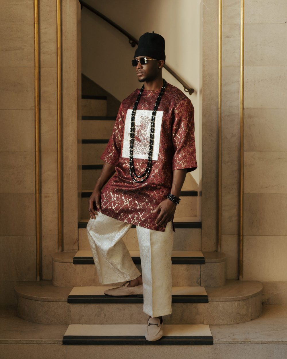 Aduwa Regal Two-Piece —Embroidered Damask Tunics X Wide-Leg Oversized Pants