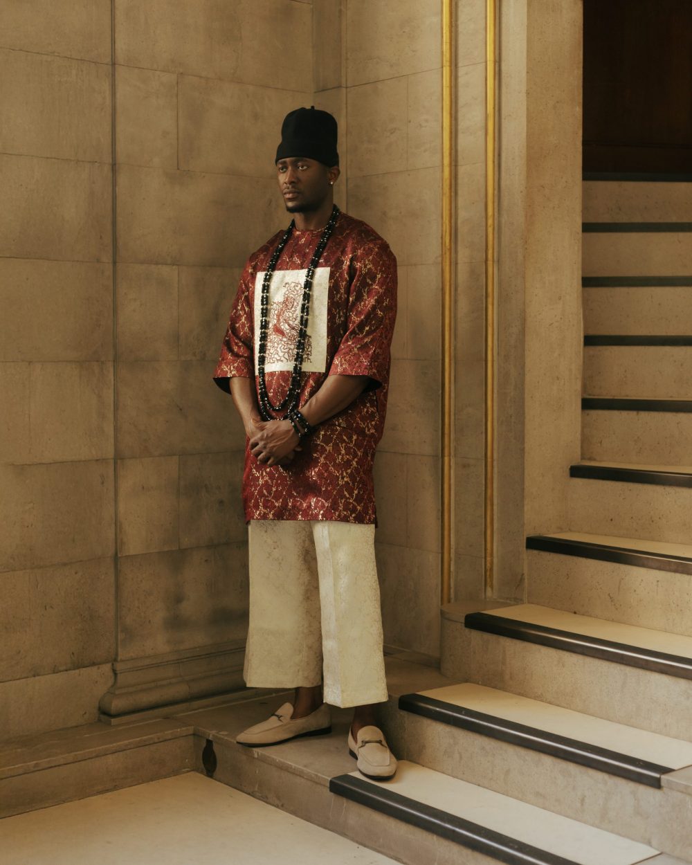 Aduwa Regal Two-Piece —Embroidered Damask Tunics X Wide-Leg Oversized Pants