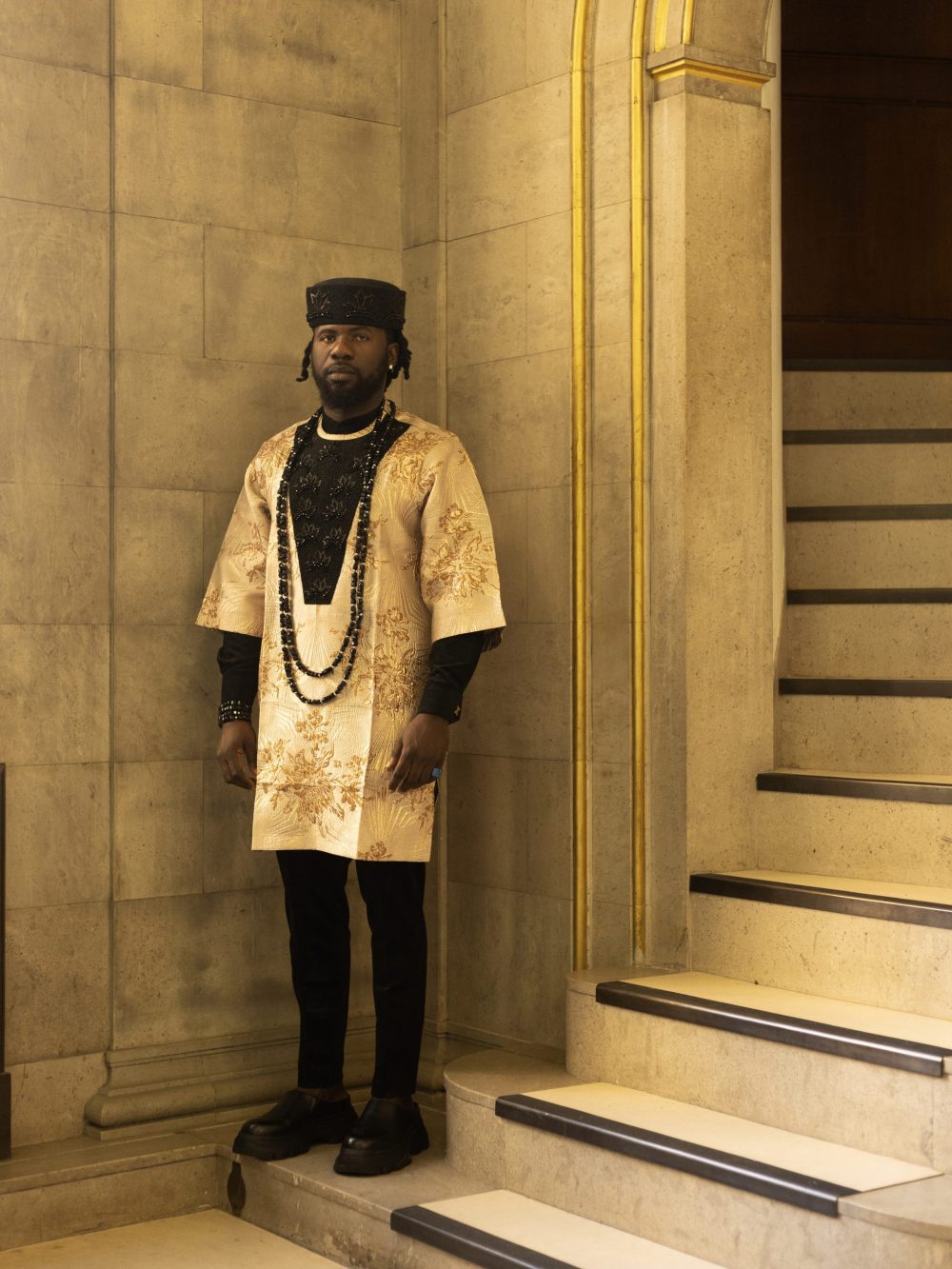 The Regal Bloom - Beaded Damask Tunics X Two-Piece Suede Kaftan & Matching Beaded Cap