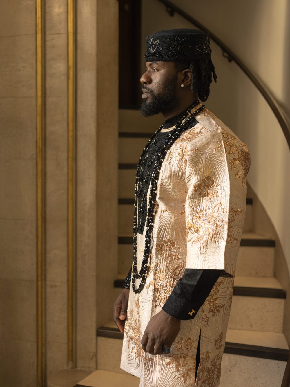 The Regal Bloom - Beaded Damask Tunics X Two-Piece Suede Kaftan & Matching Beaded Cap
