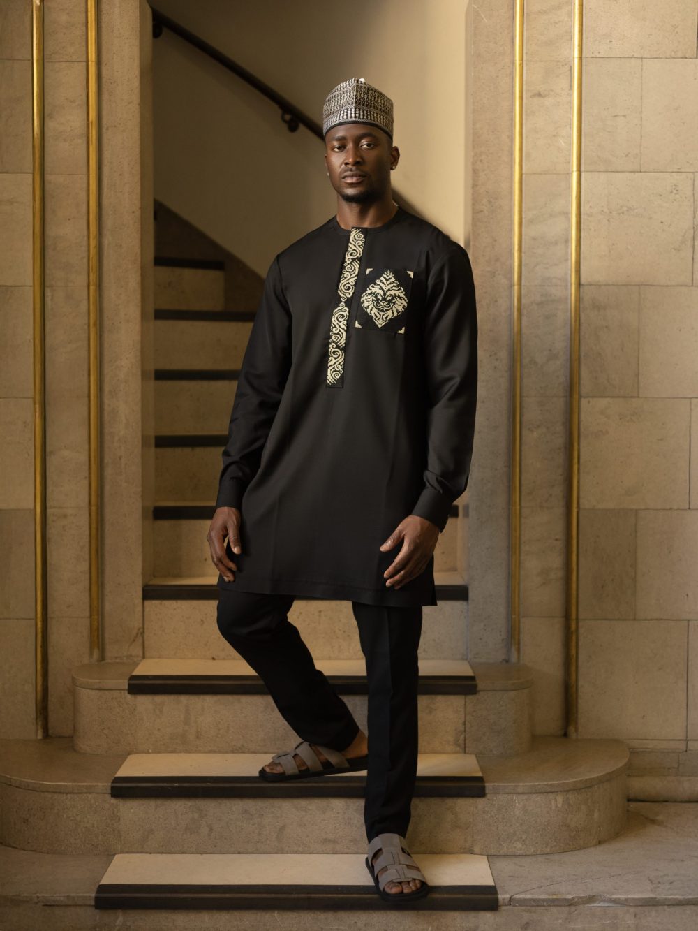 ADUWA TWO-PIECE EMBROIDERED BLACK KAFTAN