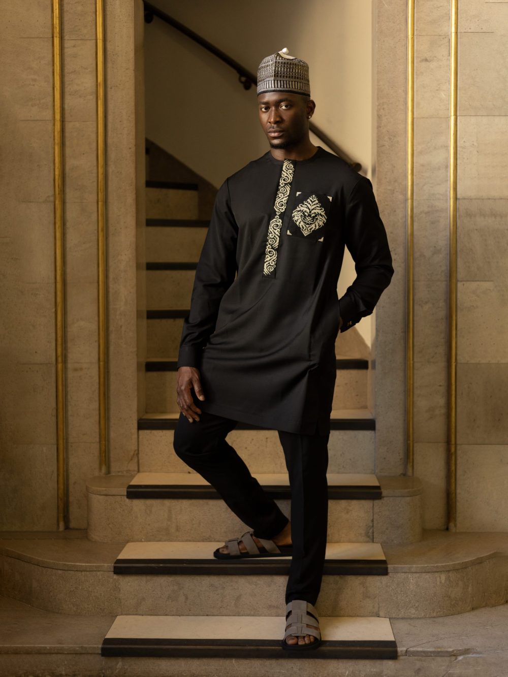 ADUWA TWO-PIECE EMBROIDERED BLACK KAFTAN
